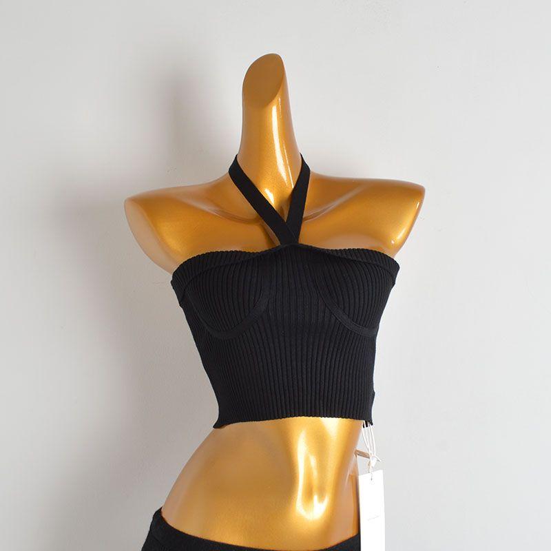 Cabinet Sexy Cross-Halterneck Shoelace Knitting Camisole Women's Clothing Spring Summer Slim-Fit Short Wrapped Chest Sleeveless Tops