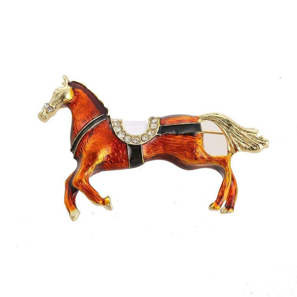 Rhinestones Running Horse Brooch Decorative Zodiac Animal Badge Brooch Pins  Jewelry Accessories