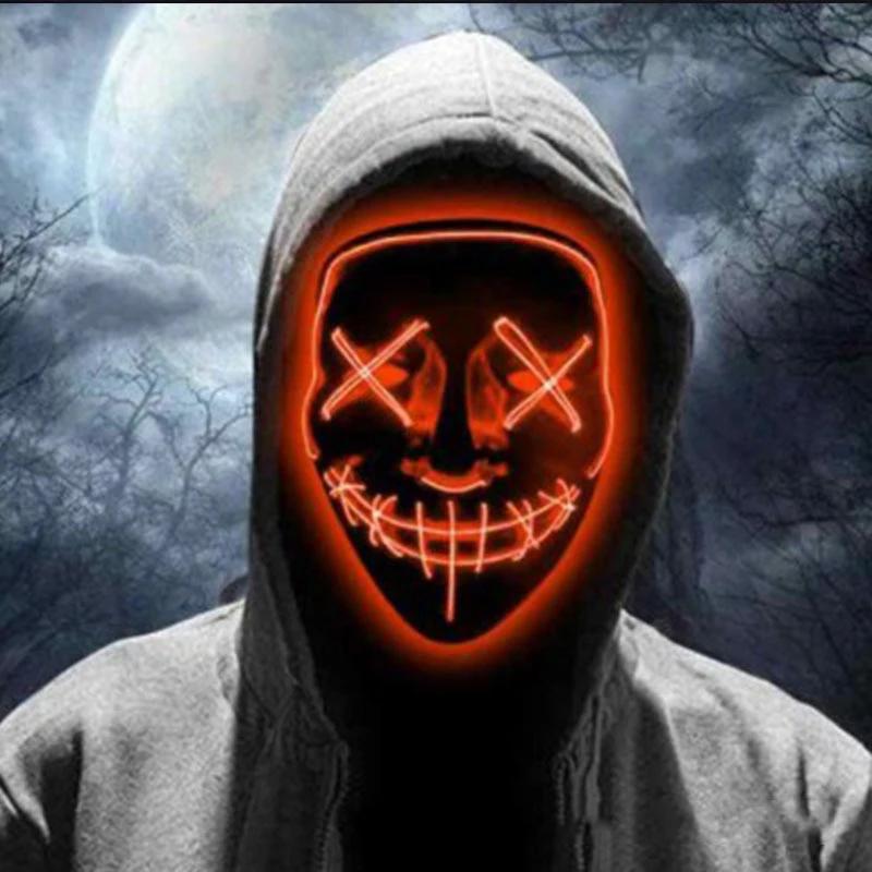 "Halloween Cosplay Masks: Neon LED Party Masks with Glow-in-the-Dark Light Effects - Funny Masquerade Masques for Costume Suppli