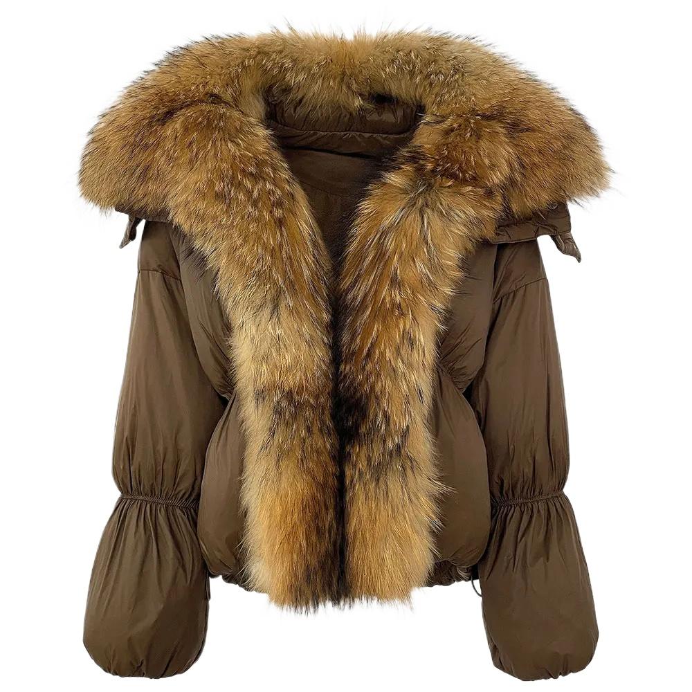 

OFTBUY Зимняя куртка женская большая настоящая лисья меховая енотовая воротник натуральный теплый утиный пух пальто короткая верхняя одежда уличная свободная повседневная одежда M