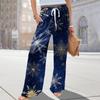 Ladies' Loose And Casual Christmas Printed Wide Leg Pants With Elastic Waistband Drawstring And Pocket Pants