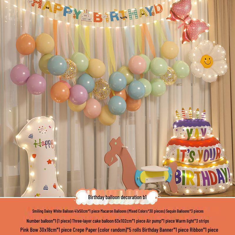 Xiaohongshu First Birthday Balloon Decoration Set for Boys and Girls: Party Background Scene Arrangement