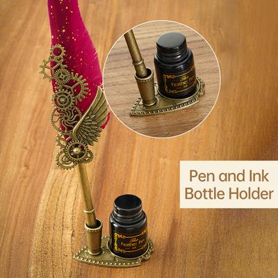 Ensemble stylo plume et encre Vintage, stylo plume en métal fantaisie avec équipement décoratif avec base de support de stylo 10ml