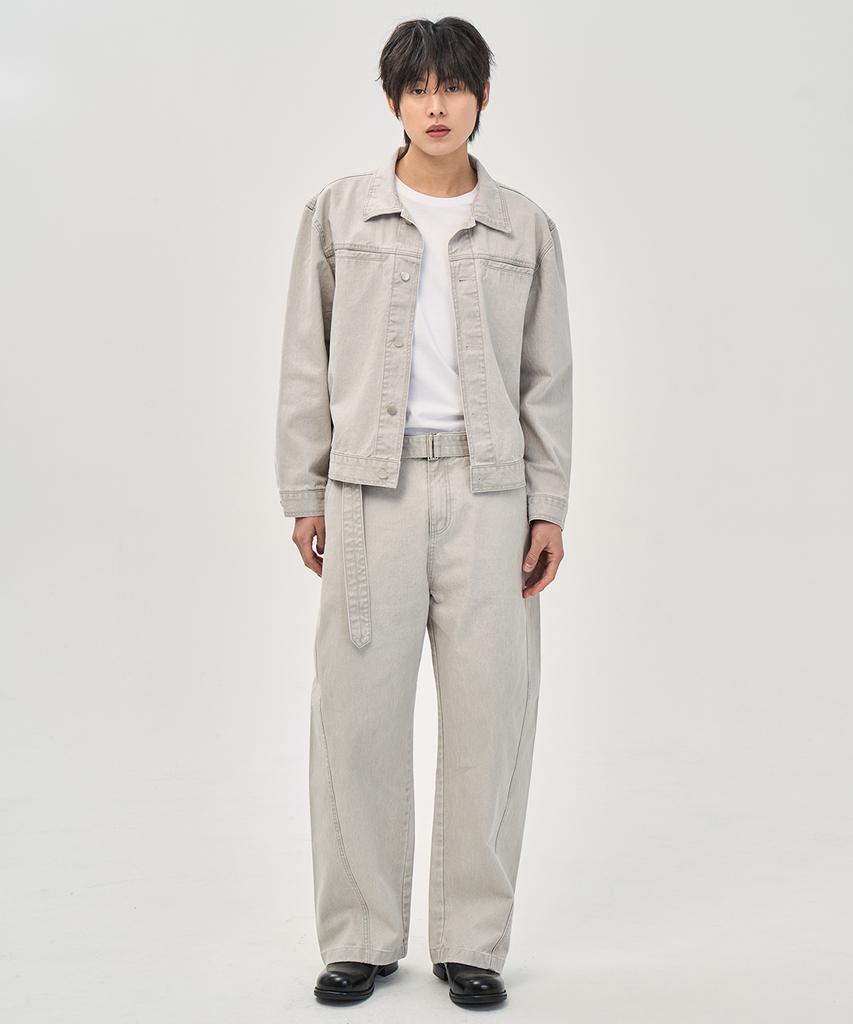 PRAIRIE Washed Curved Belt Pants (Light Gray)