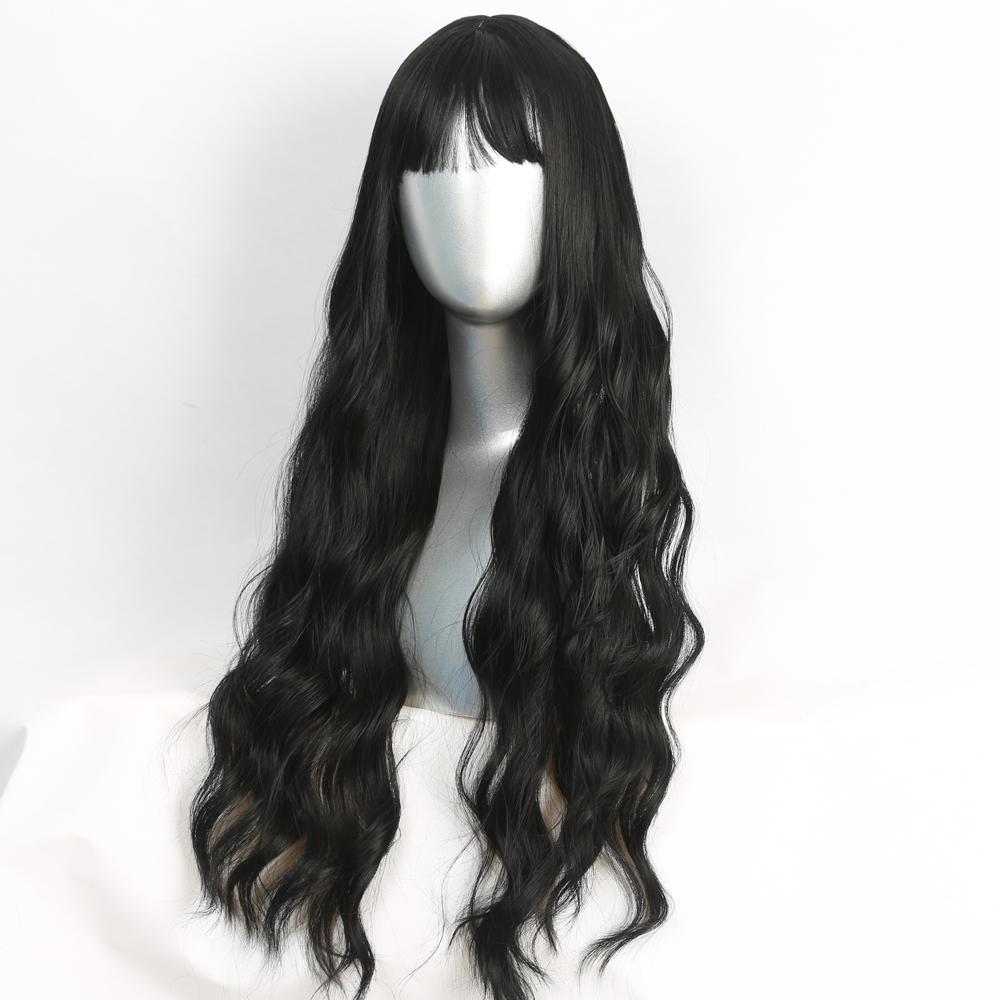 Synthetic Brazilian Brown/Black Cosplay Wig Long Wavy With Fluffy Bangs Wigs For Women To Wear Daily/Cosplay Heat-Resistant