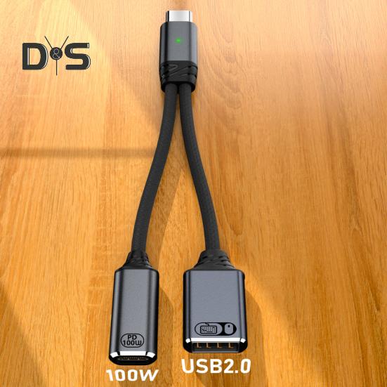 USB-C OTG Lade- und Datenadapterkabel 2-in-1 100 W PD Typ C auf USB 2.0 Konverter Schnelle Ladung und 5 Gbit/s Datenübertragung Nylon geflochten Überspannung