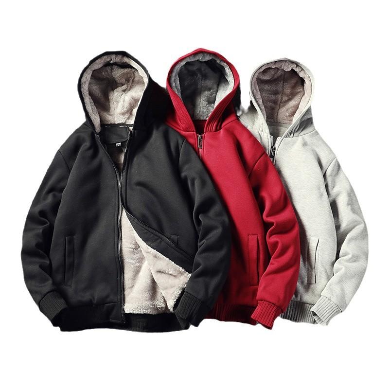 Padded and Thickened Hooded Sweatshirt Men's Models Winter Fashion Trend Loose Solid Colour Comfortable and Versatile Jacket Men's Tops