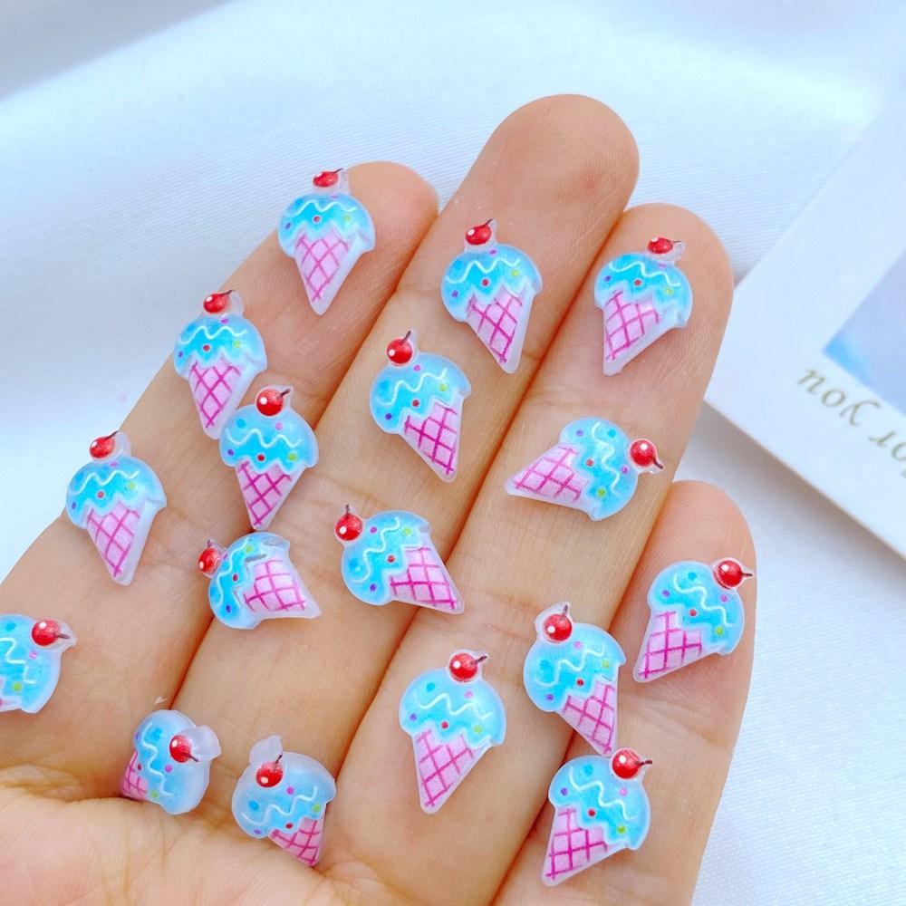 50 Peças Novas Fofas Resina Mini Sorvete, Série Bolo Parte Traseira Plana Manicure Enfeites Para Laços de Cabelo Acessórios