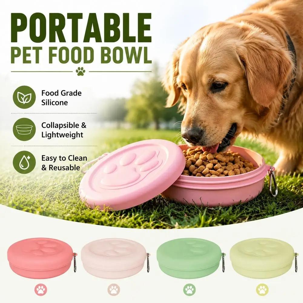 Portable Outdoor Pet Bowl 2-in-1 Travel Dog Food Water Dish with Treat Compartment for Hiking Camping