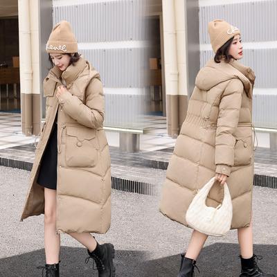 Waist Cotton-padded Clothes Show Thin Down Cotton-padded Clothes for Women Over the Knee, Winter Fashion Thickened Warm Cotton-padded Jacket