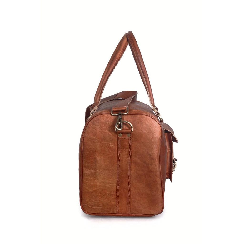 Handmade Goat Leather Duffel Bag | Vintage Weekender | Travel Carry-On Bag for Men | Brown Overnight Gym Luggage