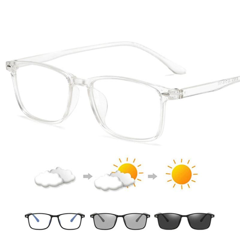 Women Men Photochromic Glasses Chameleon Change Color Rectangle Goggles 0 -0.5 -1.0 -1.5 -2.0 To -6.0