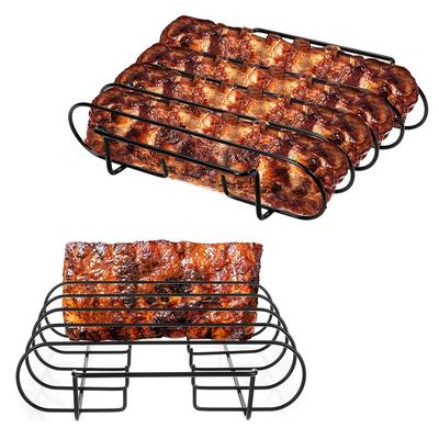 BBQ Steak Racks Non-Stick Coated Steel Roasting Barbecue Rib Meat Lamb Roasting Grilling Stand Holds Outdoor Picnic Rib Rack