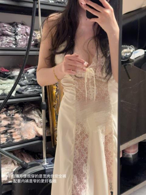 New pure desire style sexy Internet celebrity female summer ice silk suspender halter lace sexy nightdress private room temptation