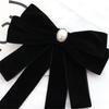 Elegant Women's Velvets Bows Tie Brooch Pin Pre Tied Bowknot Necktie with Rhinestones and Pearls Decors for Formal Event