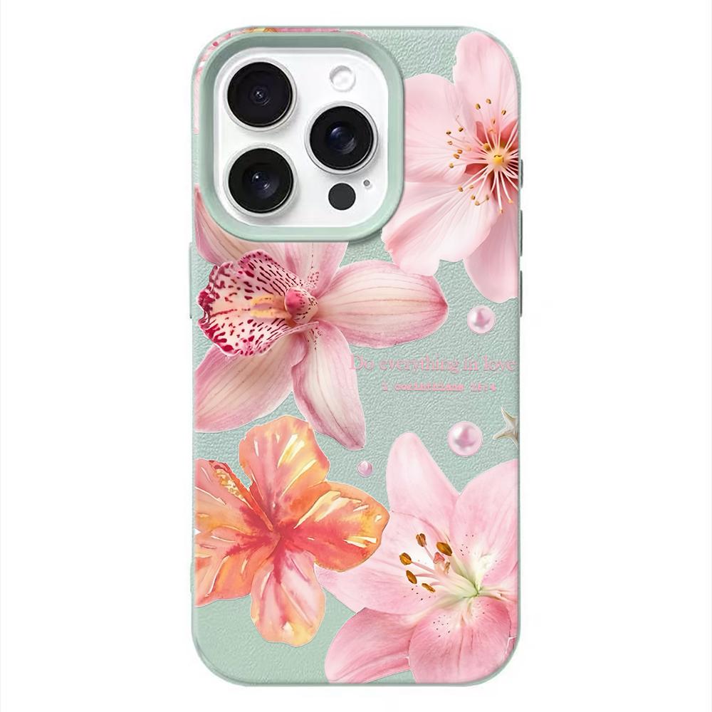 Pink Premium Flowers Phone Case For IPhone 17 Air 16 16E 15 14 13 12 11 Pro Max 16 15 14 Plus Phone Case Bumber Cover 16E 15 14