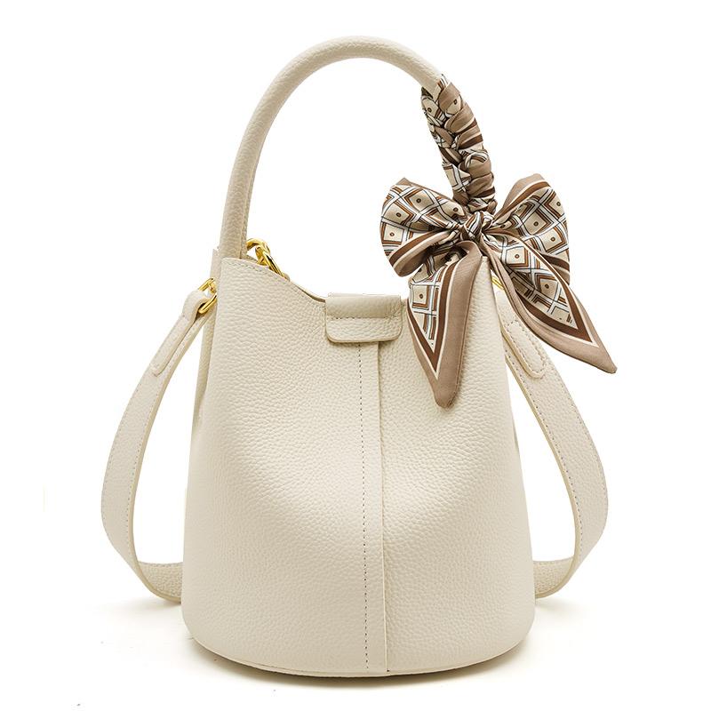 FOXER Women Shoulder Bag Crossbody Handbag Lady Genuine Leather+ Microfiber Fashion Bucket Bag Gift for Lover