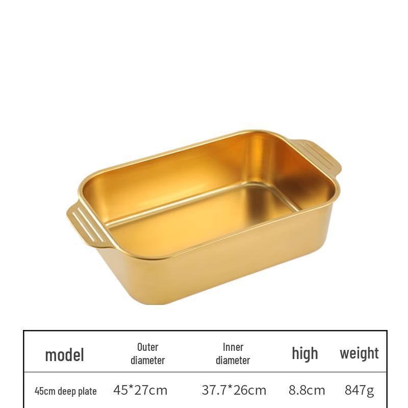 Korean 304 Stainless Steel Grilled Fish Pan, Rectangular Baking Tray with Double Ears for Serving Rice and Vegetables