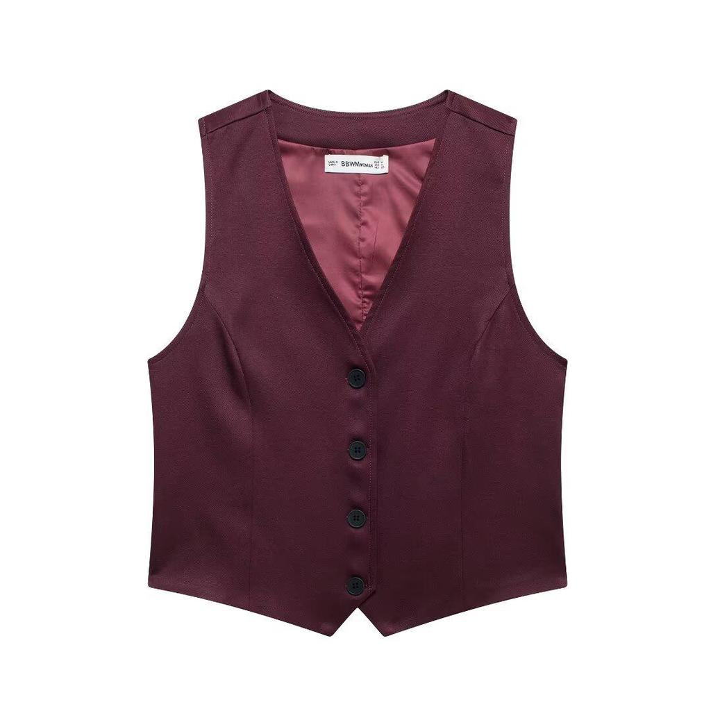 Sleeveless Slim Vest & Wide-Leg Pants Women's Suit