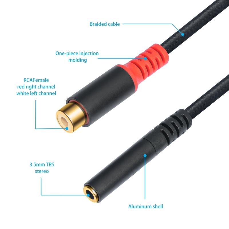 Phono To 3.5mm AUX Cable, 3.5mm 1/8 To Phono 2-Female Headphone Adapter Y Splitter Stereo Music Cord for Tablets