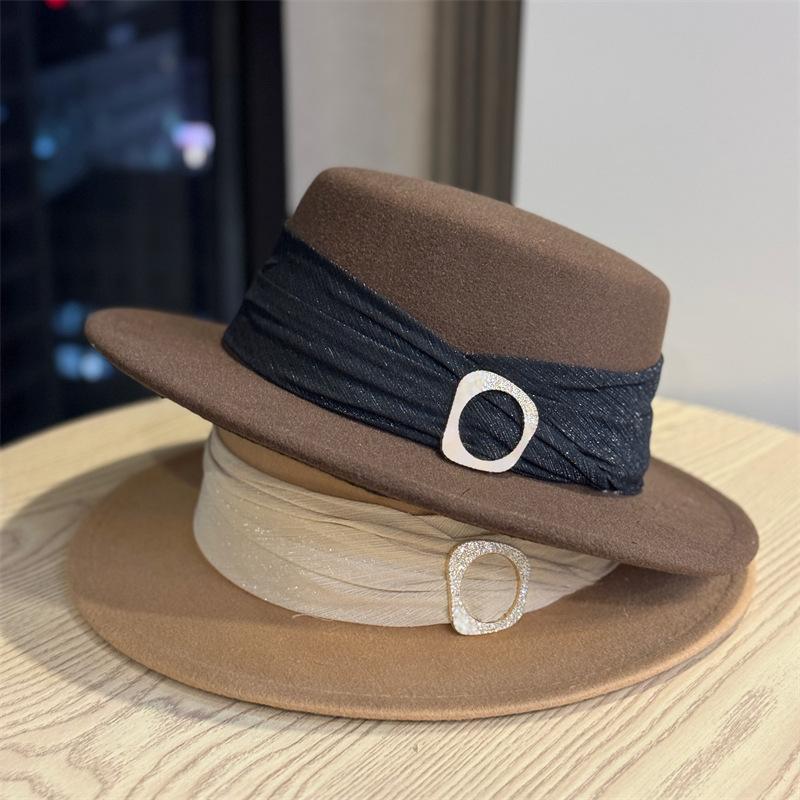 Retro British Style Elegant Woolen Hat High Sense Temperament Hepburn Style Celebrity Flat Top Bucket Hat Basin Hat Female Tide