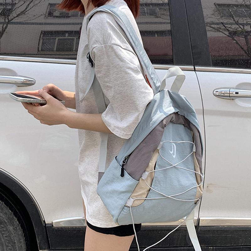 SCIONE New Fashion Backpack Japanese Style Stitching Contrast Drawstring Backpack Lightweight Sports Outdoor Travel Bag Student Schoolbag