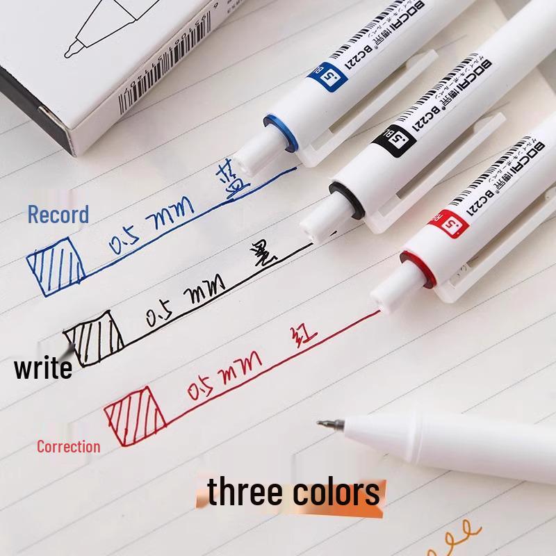 Neutral Practice Pen Set - 10 Pens (Black, Blue, Red) with Black Push-Type Refills