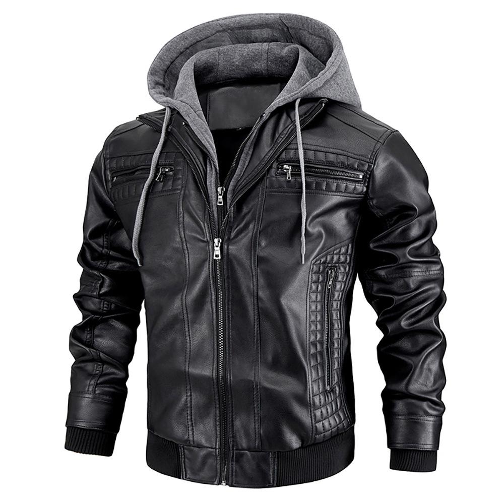 Giacca con Cappuccio da Uomo in Ecopelle PU Stile Europeo & Americano - Cappotto Caldo Invernale, Taglia Europea