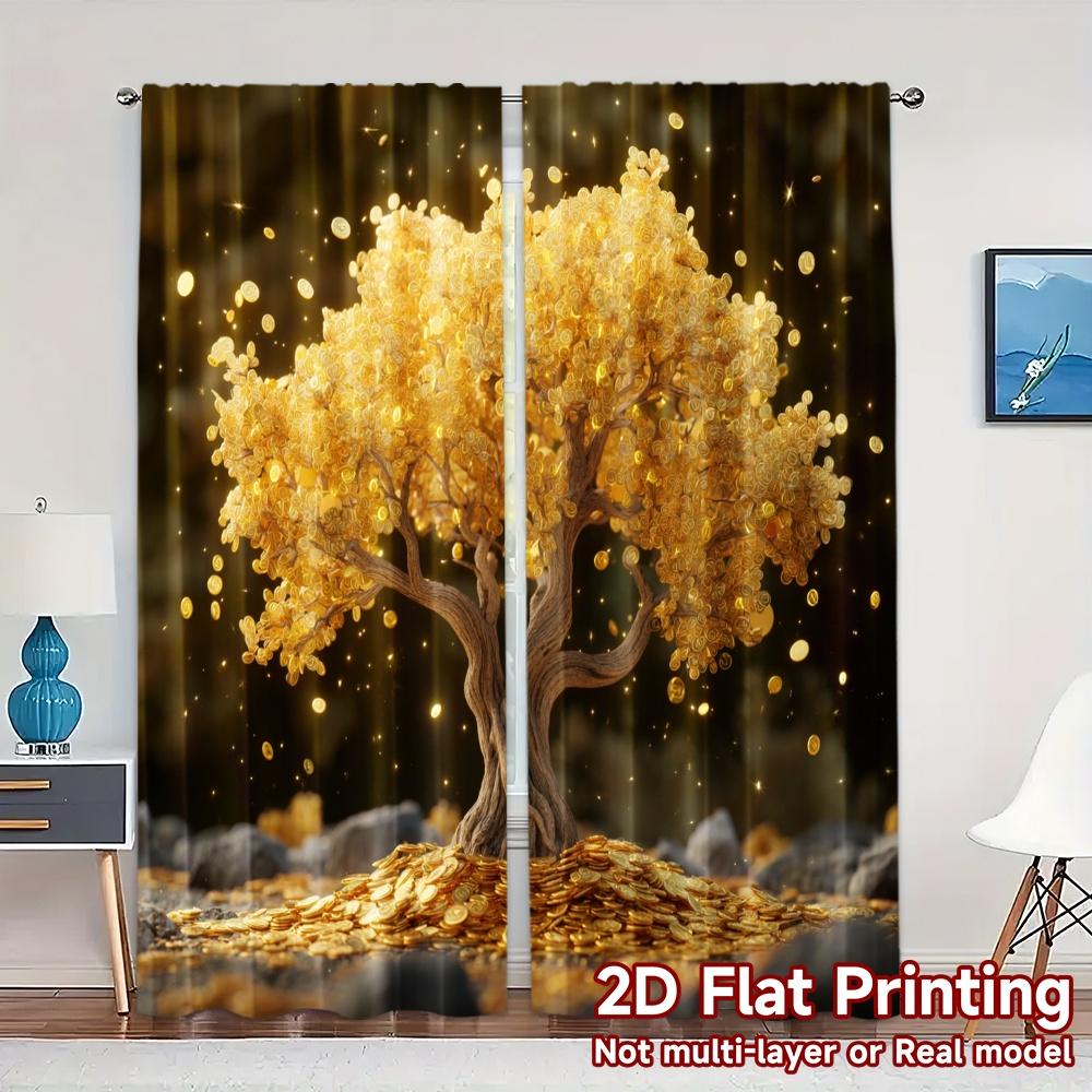 

2pcs 2D FLAT PRINTING Curtains (Without Rod) GoldenTree Contemporary Chic Curtains Polyester Easy Install Curtains Decorations 100*130 Rod Pocket 1pcs