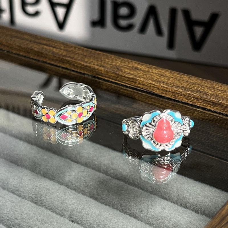 Court style ring women's new Chinese Hanfu accessories color enamel gourd personality niche design ring