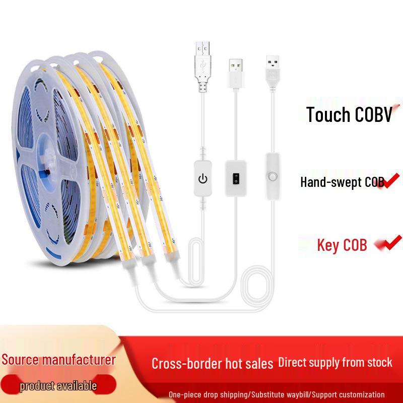 Hand-swept Waterproof LED COB Strip Light, USB Interface, Low Voltage, Super Bright, Touch Activated