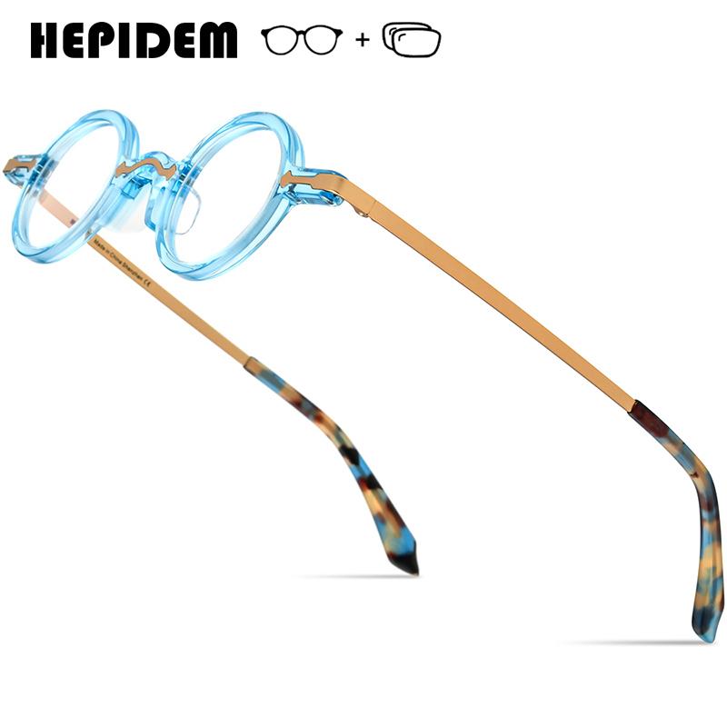 HEPIDEM Progressive Prescription Glasses Custom Anti Blue Myopia Optical Lenses Eyewear Men Women Acetate Small Round Eyeglasses