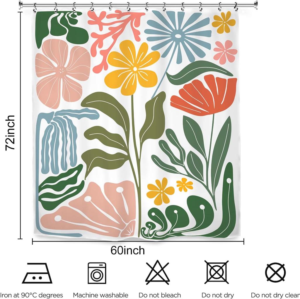 Abstract Floral Garden Shower Curtain 72x72 Inches Modern Boho Style Bathroom Decor With Bright Colors
