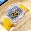 Bugatti Watch Men'S Barrel-Shaped Multifunctional Three-Eye Acrylic Transparent Case Mechanical Watch