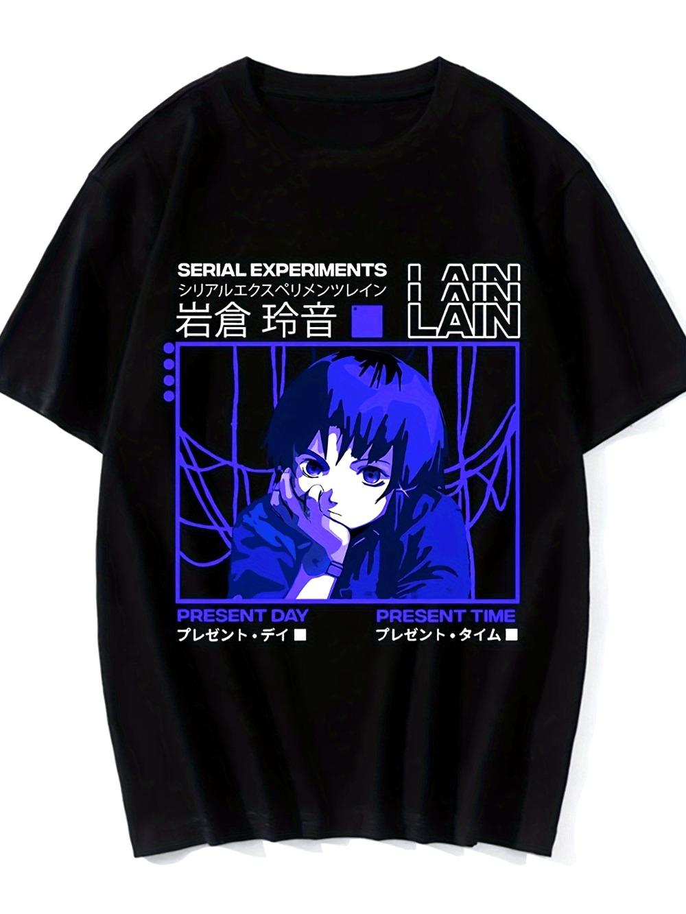 Official Serial Experiments Lain Anime Graphic TShirt Heavyweight Black Tee with Blue Lain Art Shirt for Men Women S