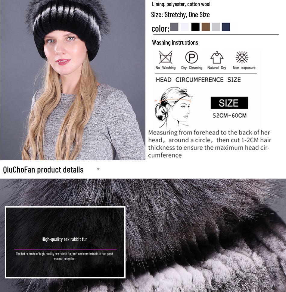 Women's Winter Korean Style Rex Rabbit Faux Fur Hat with Ear Protection