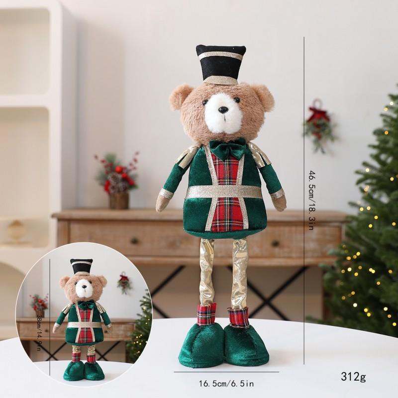 Plush Christmas Bear Ornament Decorative Figurine Holiday Display Window Party Decoration