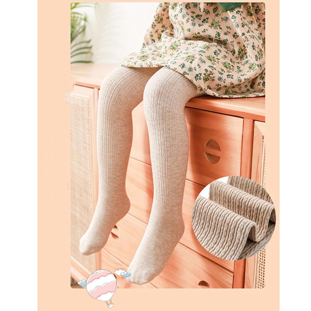 LOLANTA Kids' Thick Knit Tights with Feet, 3-Pair Set, Black and White, Apricot, Ages 3-5