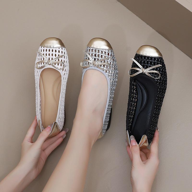 Fashion GKTINOO 2025 Summer New Genuine Leather Sandals For Women Hand-woven Hollow Low Heels Soft Sole Large Size Women's Shoes