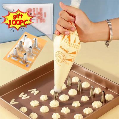 Disposable Pastry Pipeline Bag Candy Nozzle Sleeve DIY Cream Squeezing Leak Bag Cake Cream Tool Baking Supplies (piping Nozzle and Piping Bag)