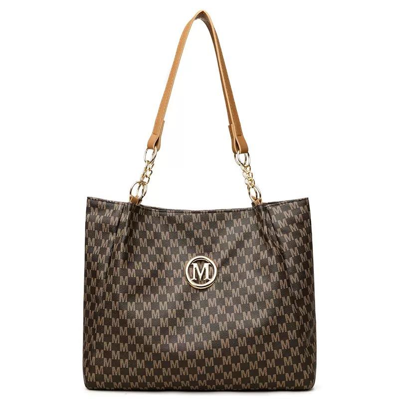 Vintage Geometric Tote Bag Synthetic Leather Letter "M" Design for Women Handbag Shoulder Bag Large Capacity Shopping Travel Bag