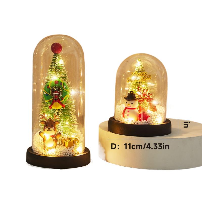 Christmas Decoration Small Imitation Glass Cover Mini with Light Emitting Snow Falling Small Christmas Tree Desktop Ornament