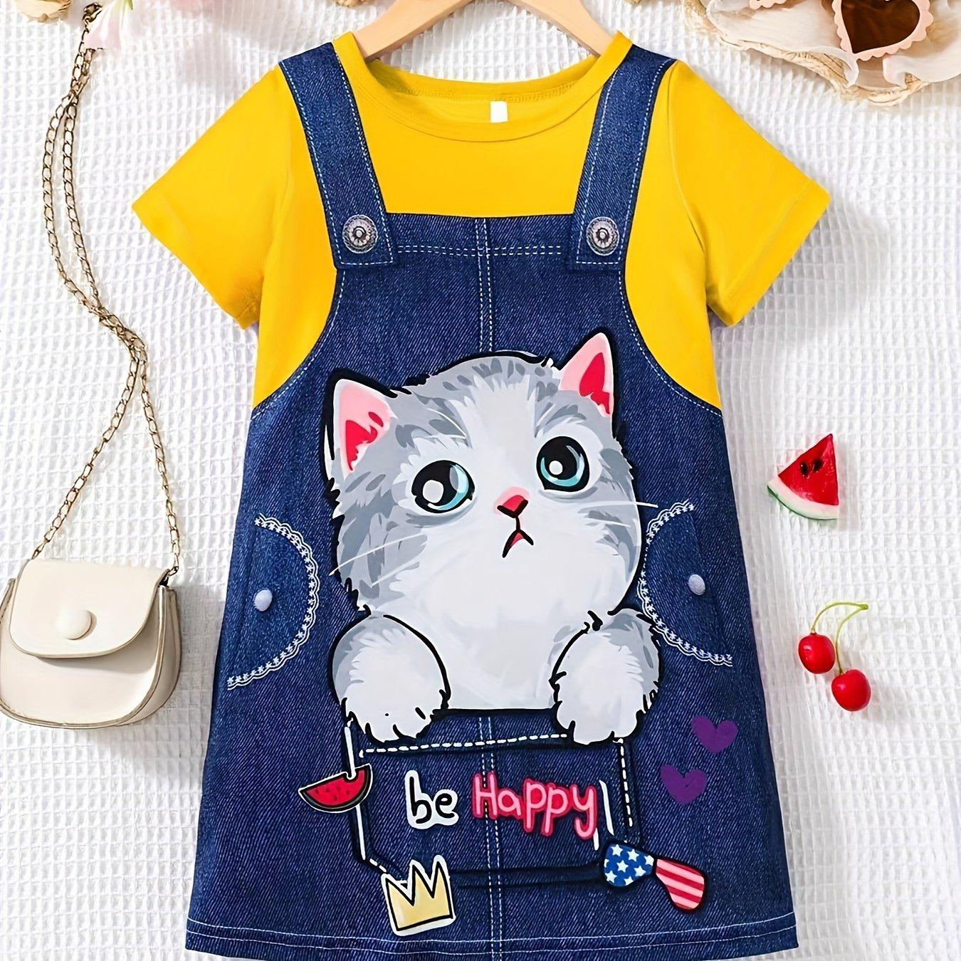 

Забавная одежда для девочек с принтом на бретельках, детские платья, летняя детская одежда, уличная одежда с круглым вырезом, платья для девочек, милые наряды для девочек с героями мультфильмов 150