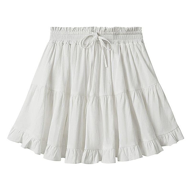

Solid Color Elastic Waistband Tied Skirt Solid Elastic Waist Lace-up Skirt White XL