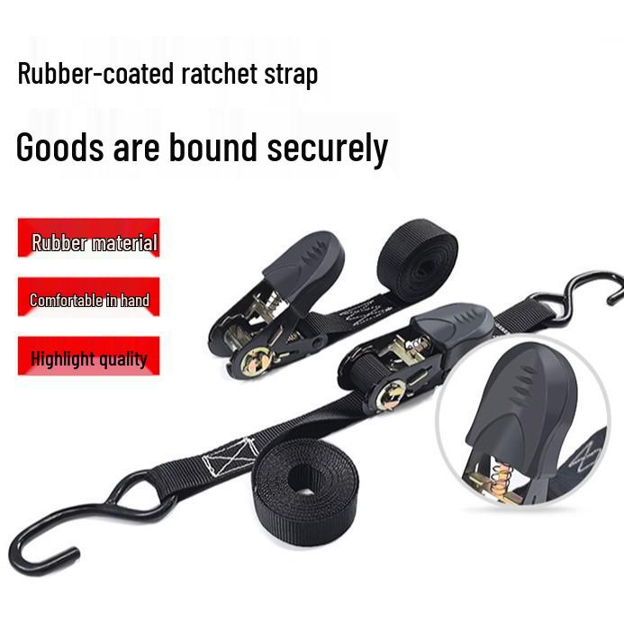 1-Inch Rubber-Coated Elastic Ratchet Strap, 25mm Wide - Essential for Securing Trucks & Motorcycles.