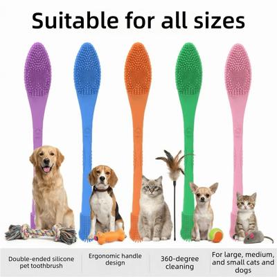 Silicone Soft Bristle Pet Toothbrush 360 ° Cleaning Easy Grip Pet Dental Cleaning Tool Dual-head Design