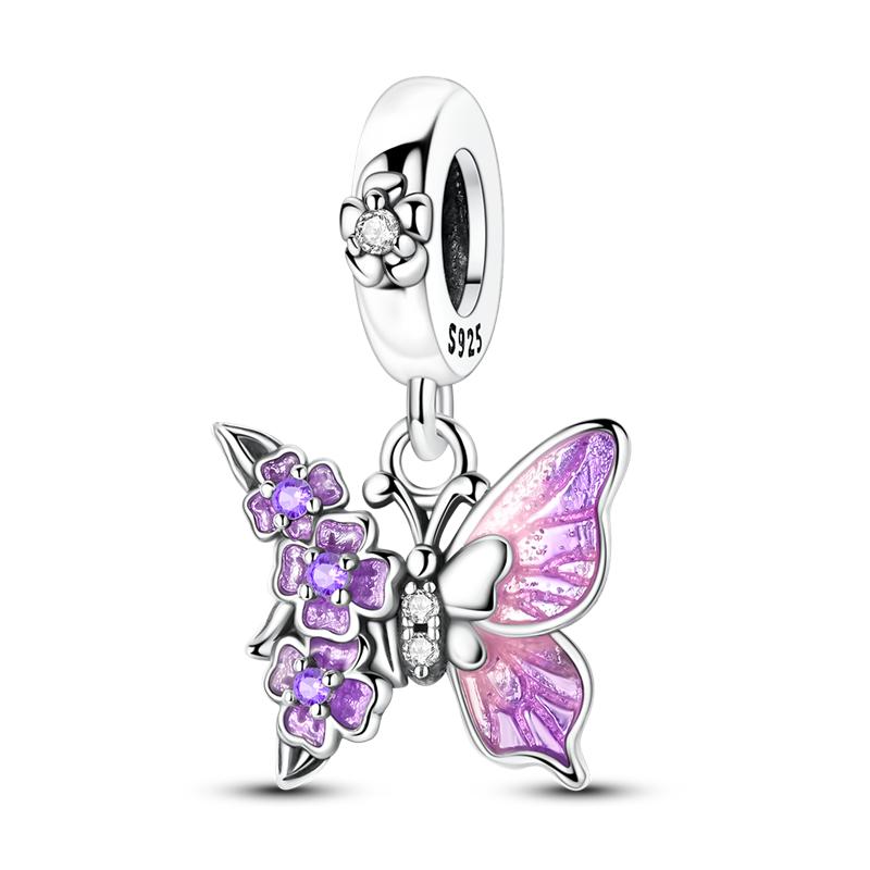 Purple Butterfly Charms Bead Copper Cz Zircon Luminous Star Moon Pendant Fit Original Bracelet Necklace Diy Jewelry