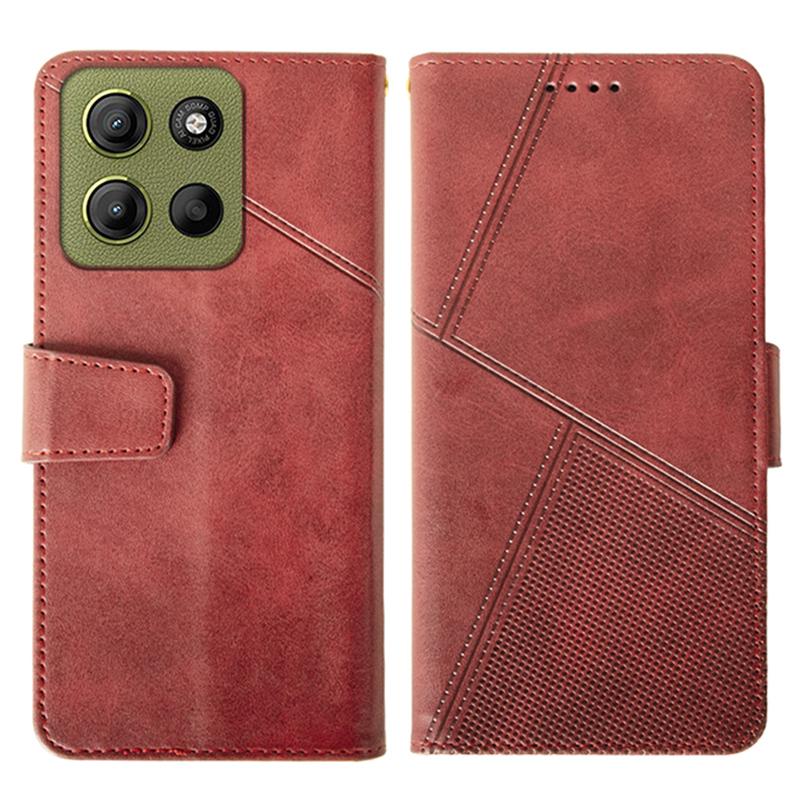 

IDEWEI For Motorola Moto G15 Power 4G Case Leather Wallet Phone Cover Stand Calf Texture Red
