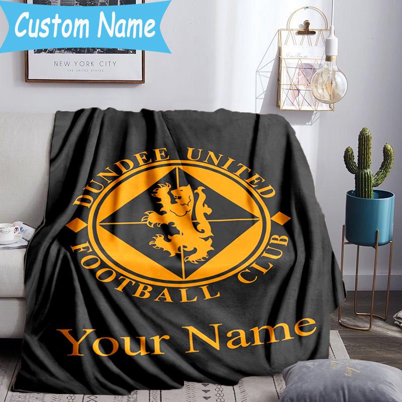 Custom Name Dundee United Crest Design Flannel Blanket, Use for Birthday/Holiday Gift, Soft Blanket for Sofa/Bed/Camping/Office, Home Decor