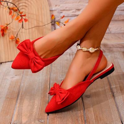 2026 Summer New Bow Baotou Sandals Women's French Pointed Toe Flat Low Heel Back Empty Single Shoes